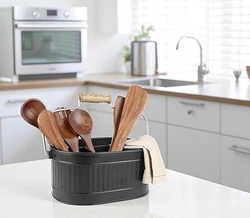 Miniatura 9 de CLEENTABLE Organizador rústico galvanizado para utensilios Soporte de cubiertos de granja para cocina, comedor, picnic, fiestas, organizador de