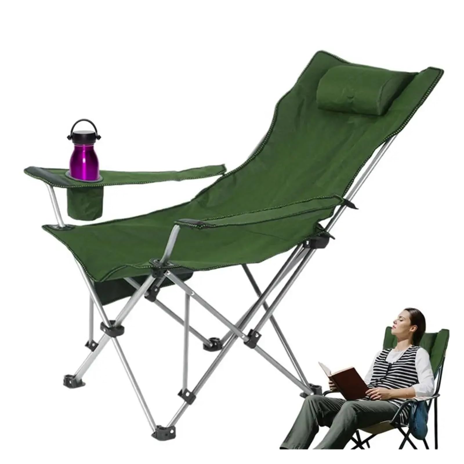 Chaise de loisirs pour terrasse pliable pour soulager le dos avec têtière verte