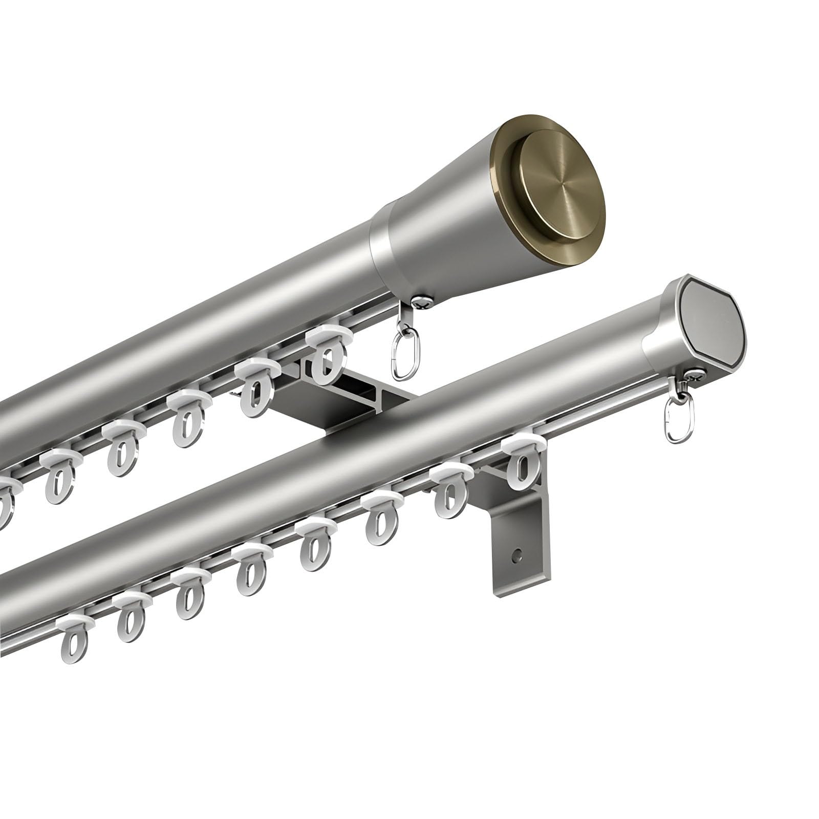 Curtain rail,Aluminum Curtain Track, Slide-Down Roman Rod Curtain Rail, Wall Mounted Double Track With Silent Roller, For Living Room/Bedroom/Shower/Rv(Gray,260cm 8.5ft(2 * 130cm))