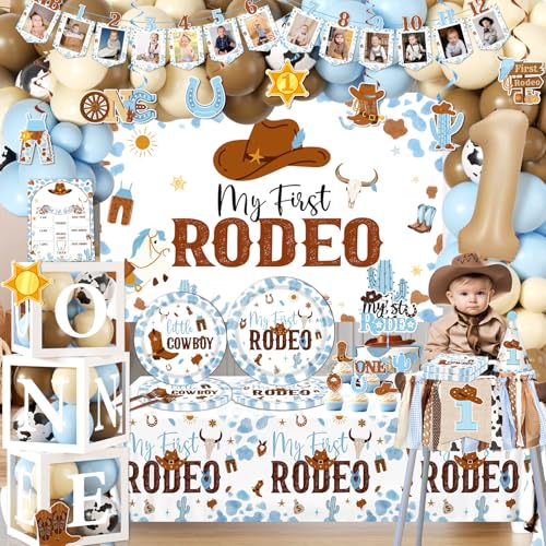 My First Rodeo Decorations Boy-239Pcs Cowboy Blue and Brown Ballo...