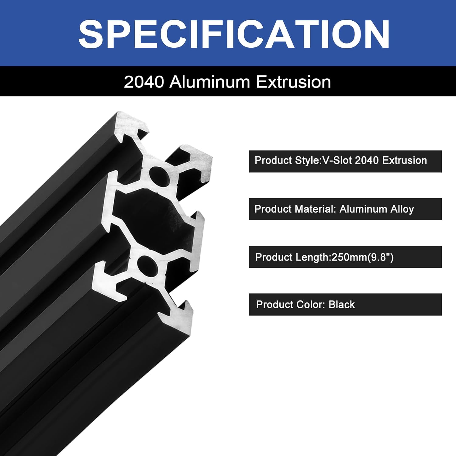 2Pack 2040 Aluminum Extrusion V Slot 250mm Black Extruded Aluminum Profile 20x40 V-Slotted Framing European Standard Anodized Linear Rail for 3D Printer Accessories Parts CNC