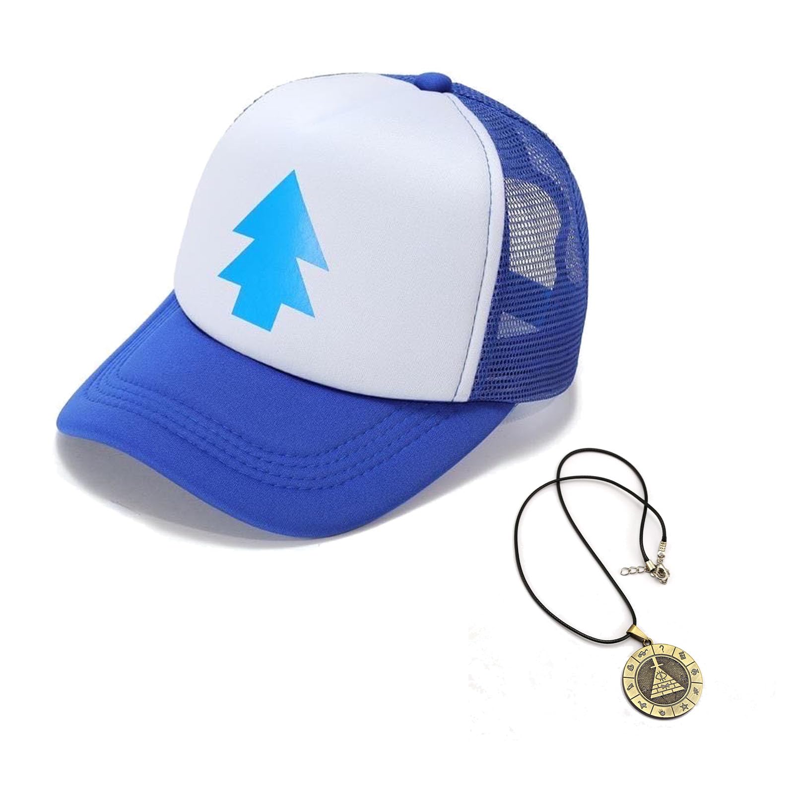 ZXRSJBL Dipper Blue Pine Snapback Mesh Cap,Adult Adjustable Baseball Cap,Pink+necklace