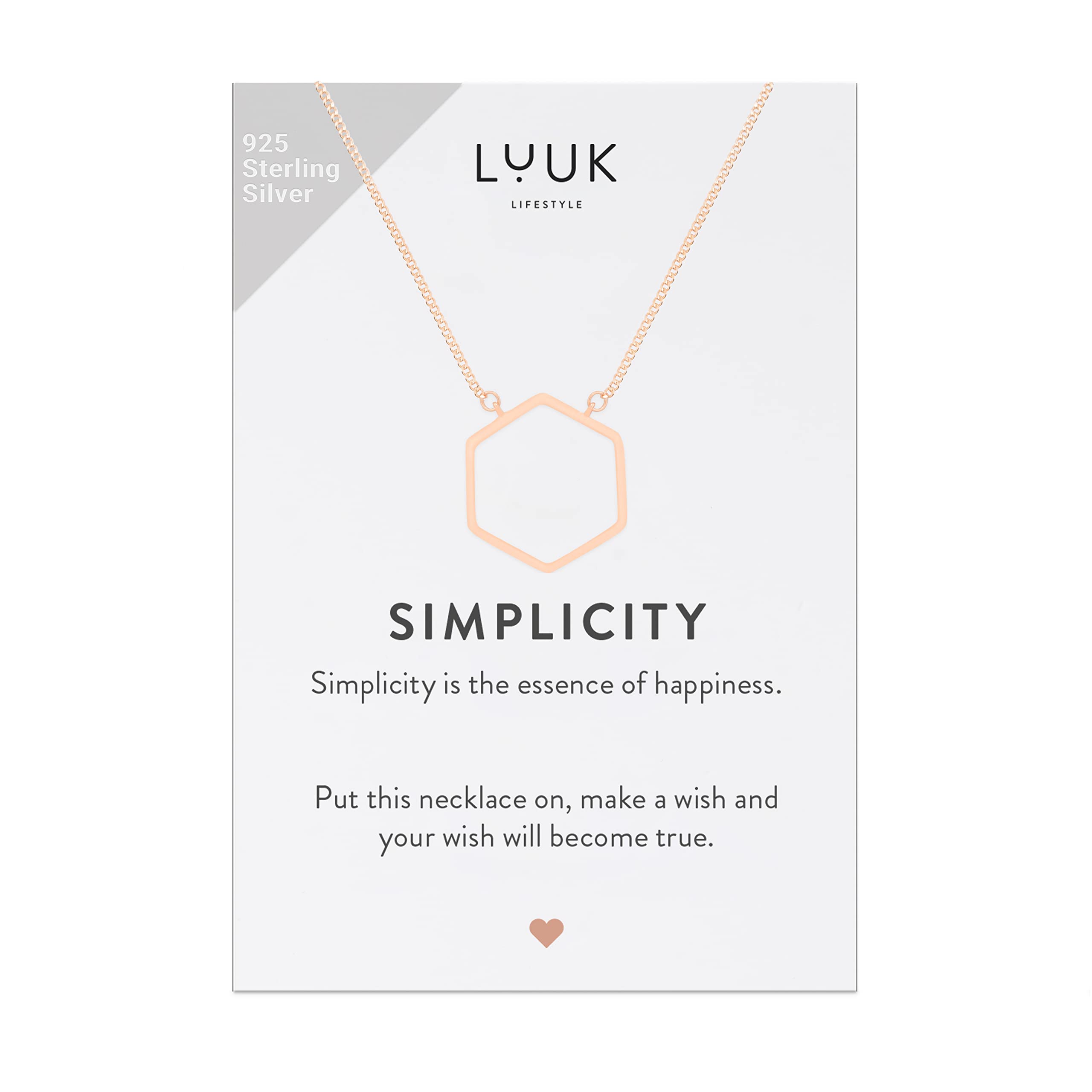 LUUK LIFESTYLE Collana in argento 925 con ciondolo ad anello, esagono, quadrato, cerchio, portafortuna e dedica SIMPLICITY, argento, oro, rosa