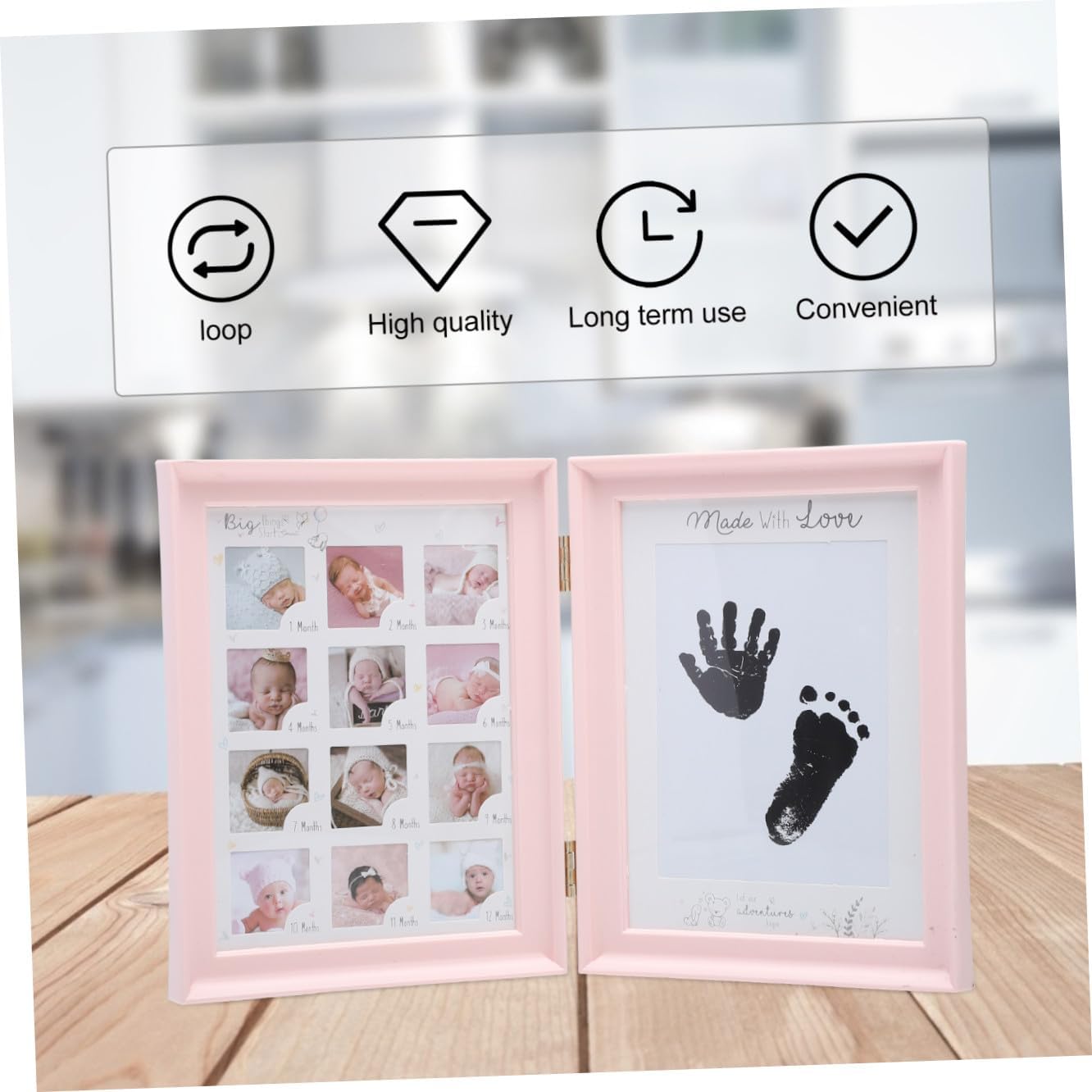 Kisangel Footprint Photo Frame Insert Creative Keepsake for Newborns Growth Record Stand Durable Artistic Display for Babys First Birthday and Room Decoration