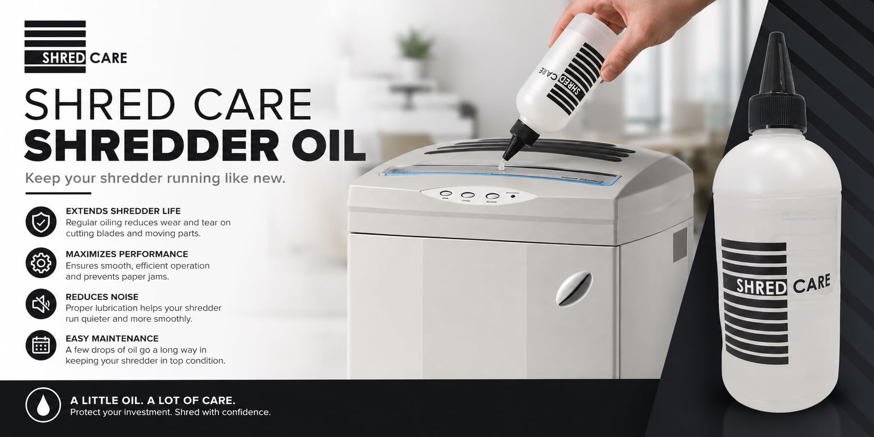 Shred Care Shredder Oil 500ml Funktioniert mit allen Marken und Modellen, einschließlich Kobra, HSM, Fellowes, Rexel Ect