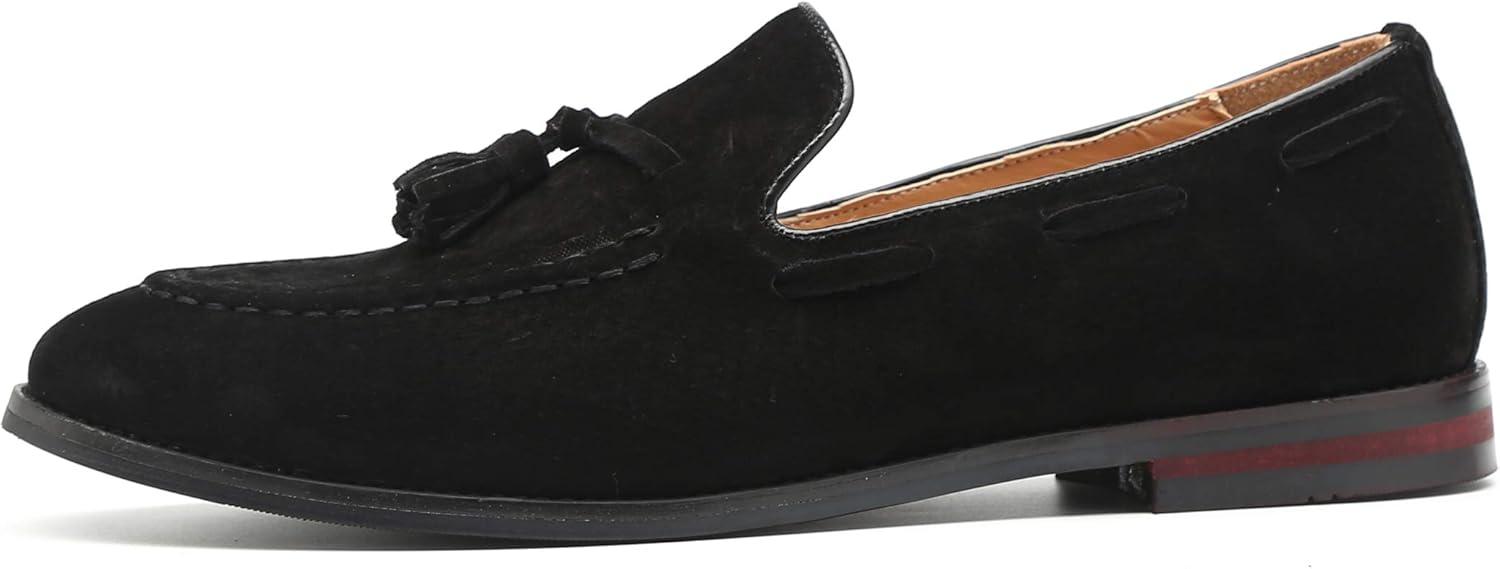 Santimon Mens Fashion Shoes Casual Dress Tassel Slip on Driving Flats Suede Loafers Black Brown Tan - Image 4
