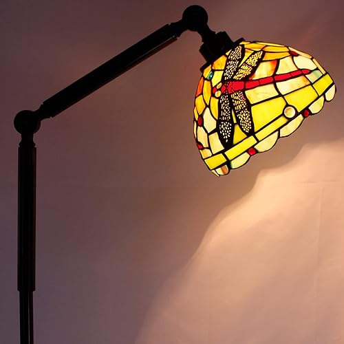 Miniatura 4 de Torchiere Tiffany - Lámpara de pie estilo libélula de colores, lámpara de arco de ángulo de brazo giratorio, lámpara de lectura ajustable de cuello