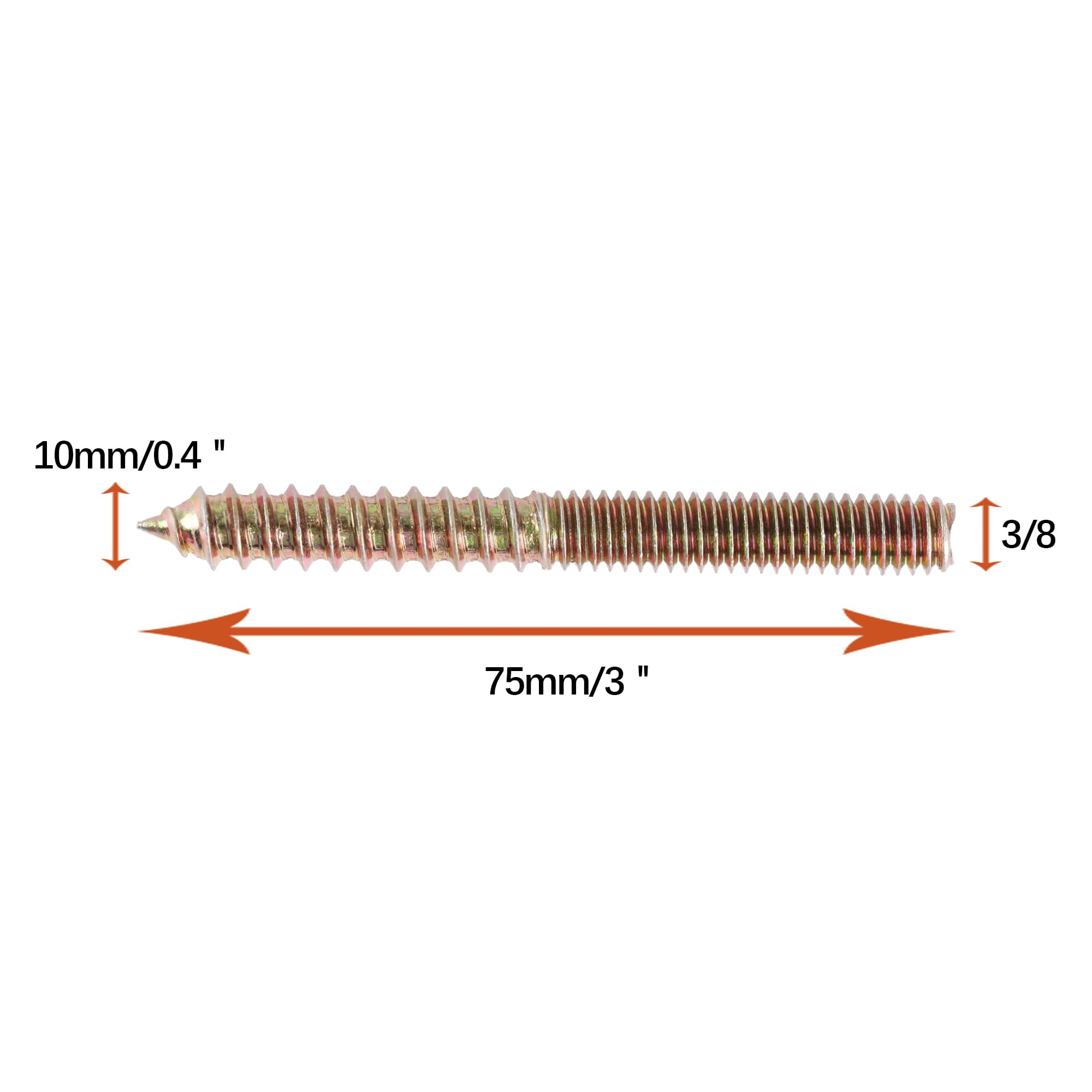 HANLATO 15PCS 3/8-16 x 3 Inch Hanger Bolts Double Headed Bolts Self-Tapping Screw 3/8-16 Wood Dowel Screw Hanger Bolts for Furniture Threaded Rods Bolt 75mm Length