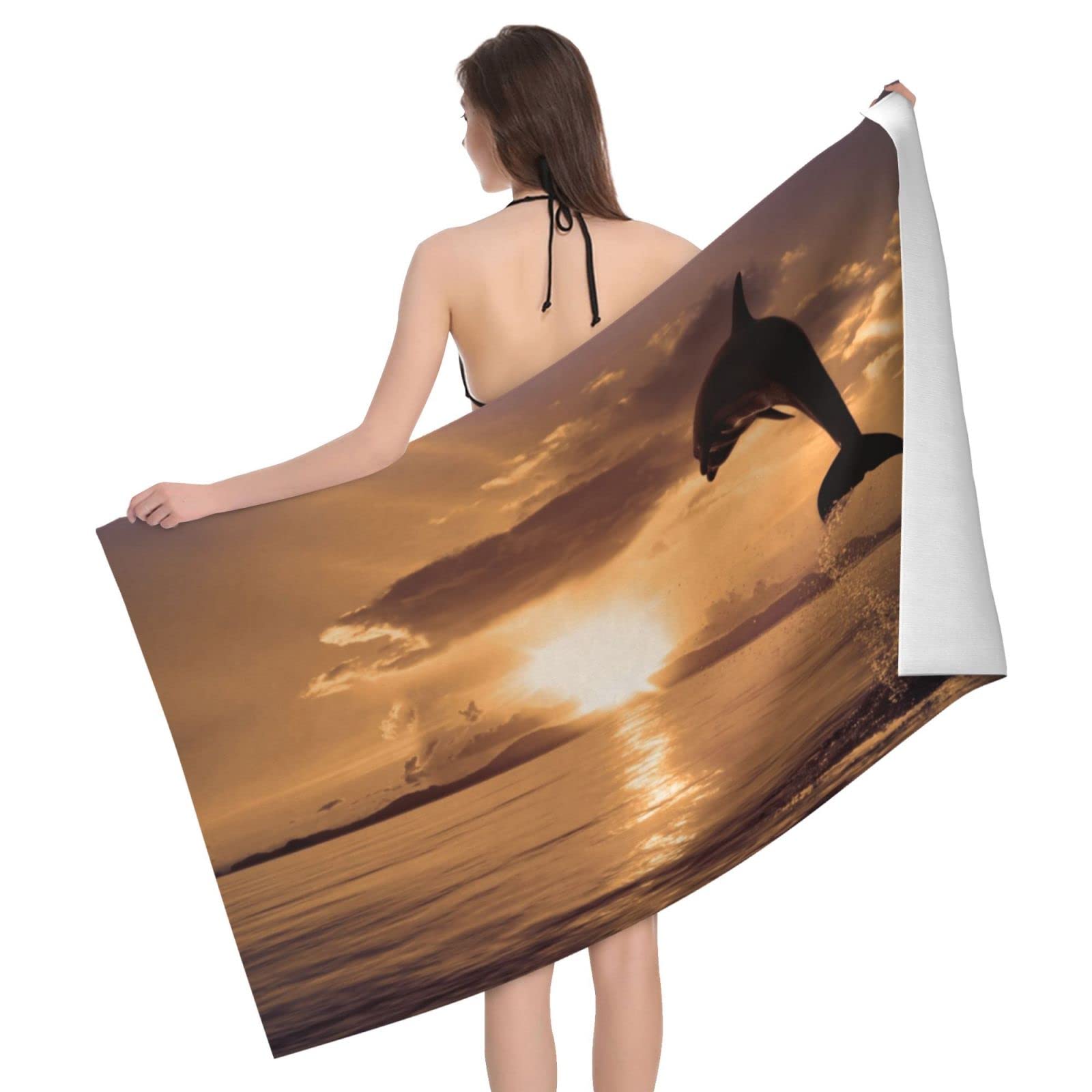 Lawenp Jumping Dolphin Beach Towel, Lightweight Sand Free Quick Dry Microfiber Absorbent Bath Towel for Kids, Adults, Swimming, Bath, Yoga, Pool, Travel, Camping 32"X52"