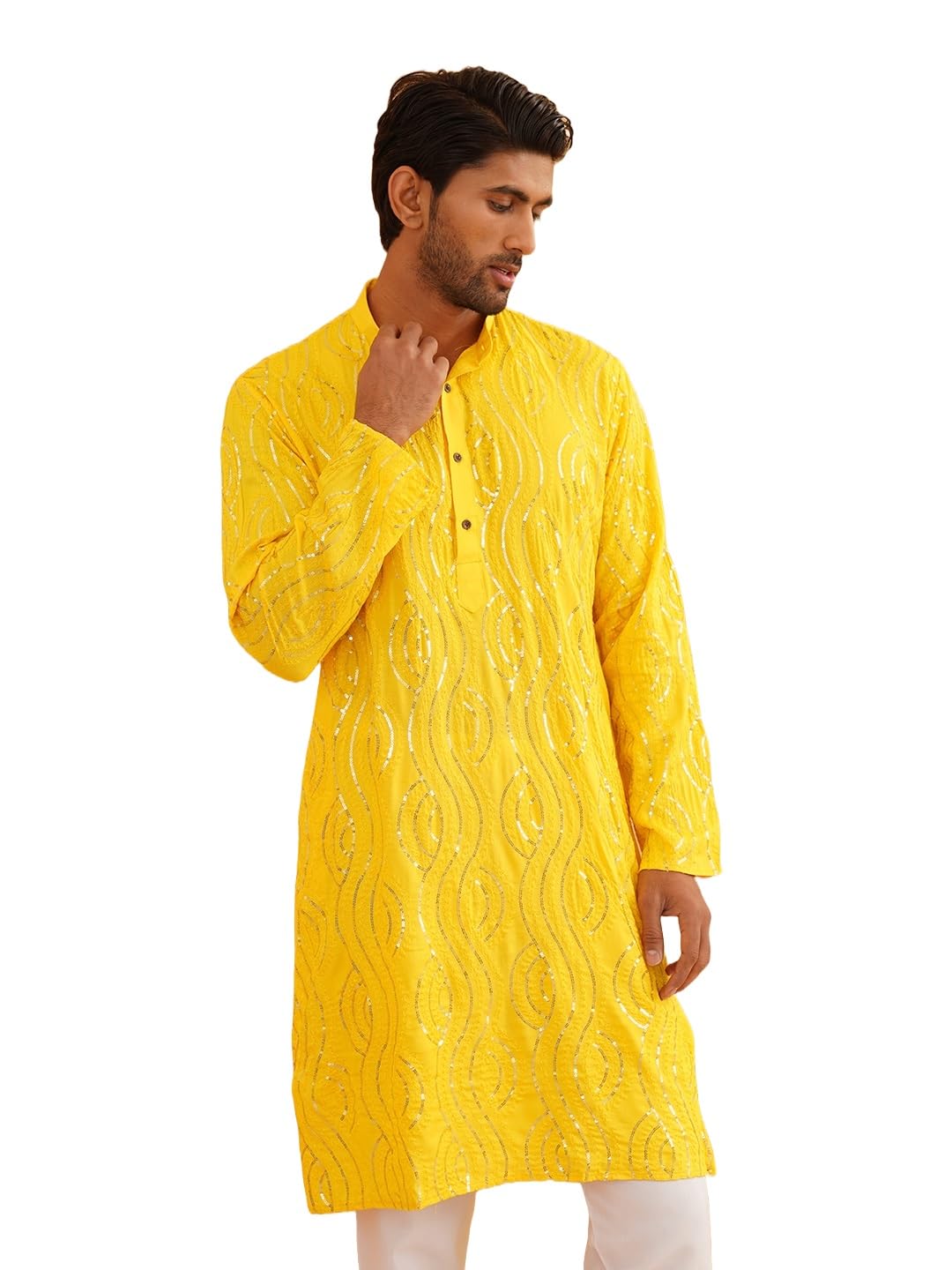 Sojanya (Since 1958 Men's Pure Cotton Mustard Designer Only Long Kurta