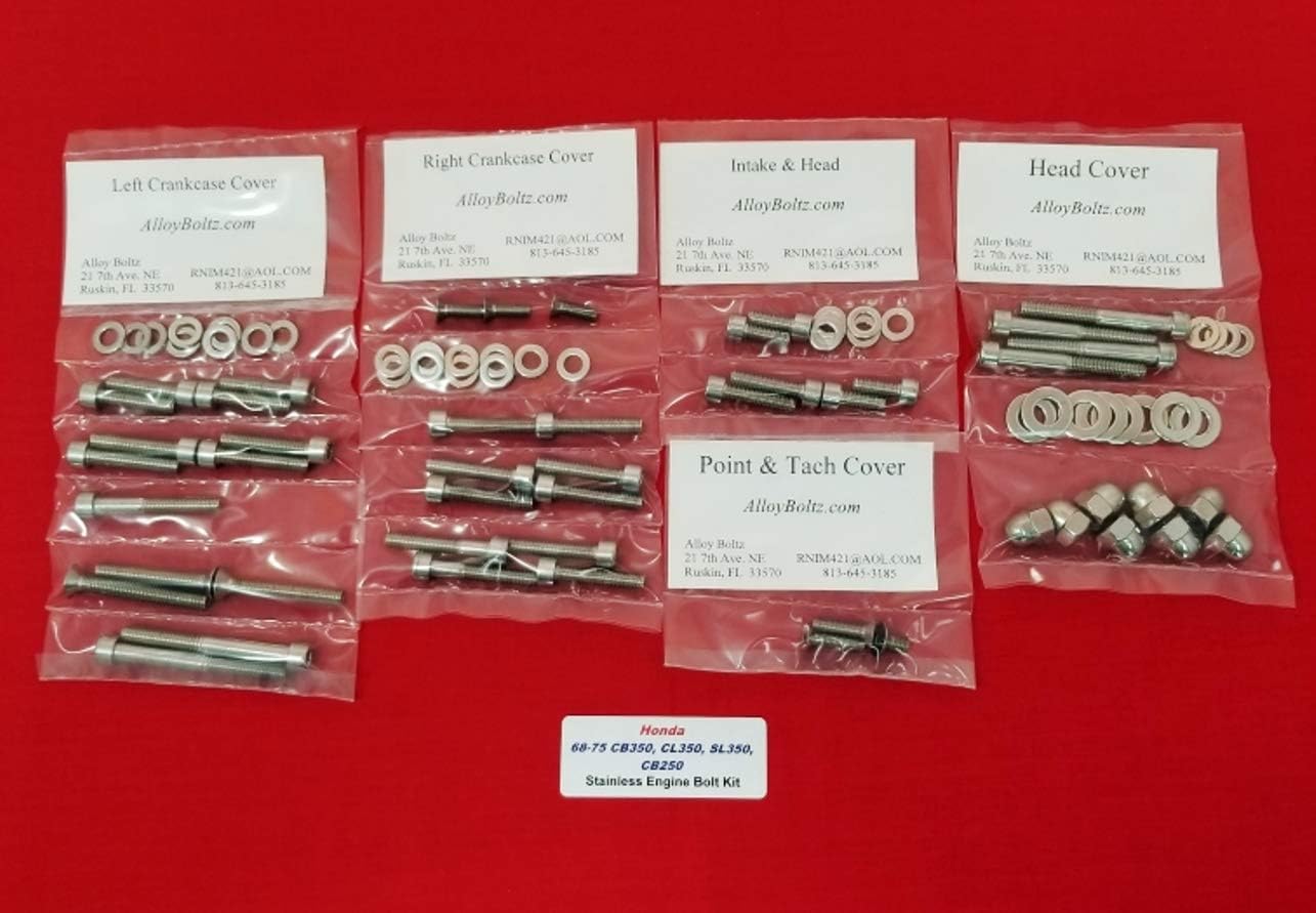 Compatible with The Honda 1968-1975 CB350 CL350 SL350 K1-K5 Twin Polished Stainless Steel Engine Cover Bolt KIT Set