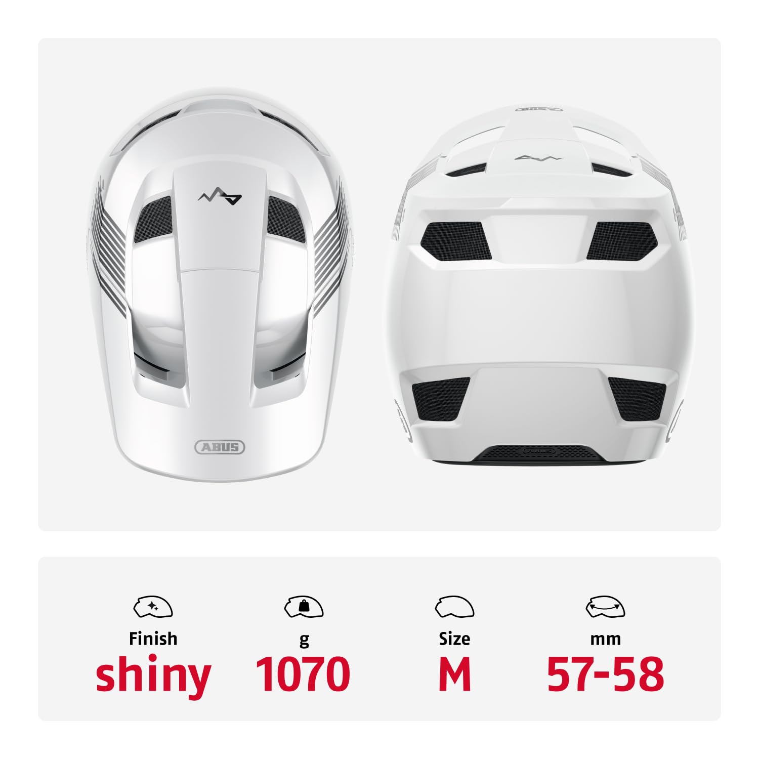 ABUS Casco Downhill HiDrop, Fullface, Alpine White, Talla M | Casco de bicicleta certificado ASTM con carcasa ABS para MTB, Downhill, Enduro y Bikepark