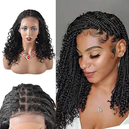 Pelucas trenzadas de caja rizada para mujeres negras, pelucas trenzadas de encaje suizo de 18 pulgadas, peluca trenzada atada a mano, peluca de