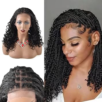 Braided Wigs For Black Women 14 inches Soft HD Lace 4 3/4"x12 1/2" Lace Front Braided Wig Knotless Short Bob Dreadlock Braids Wigs For Black Women Synthetic hair braiding Wig With Baby Hair Handmade Braid Wigs #1B