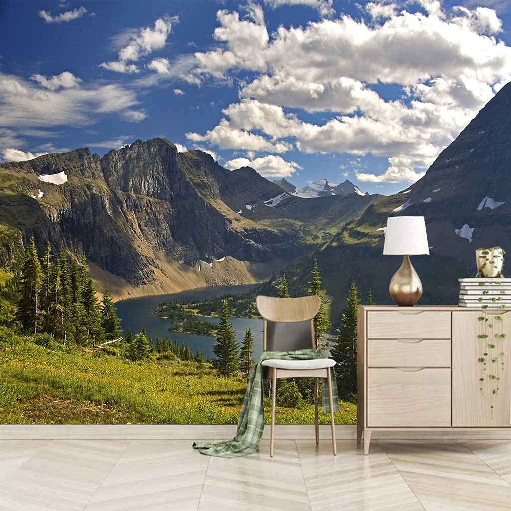 Papier peint photo paysage montagne 3d ciel bleu 400x280 cm pour salon