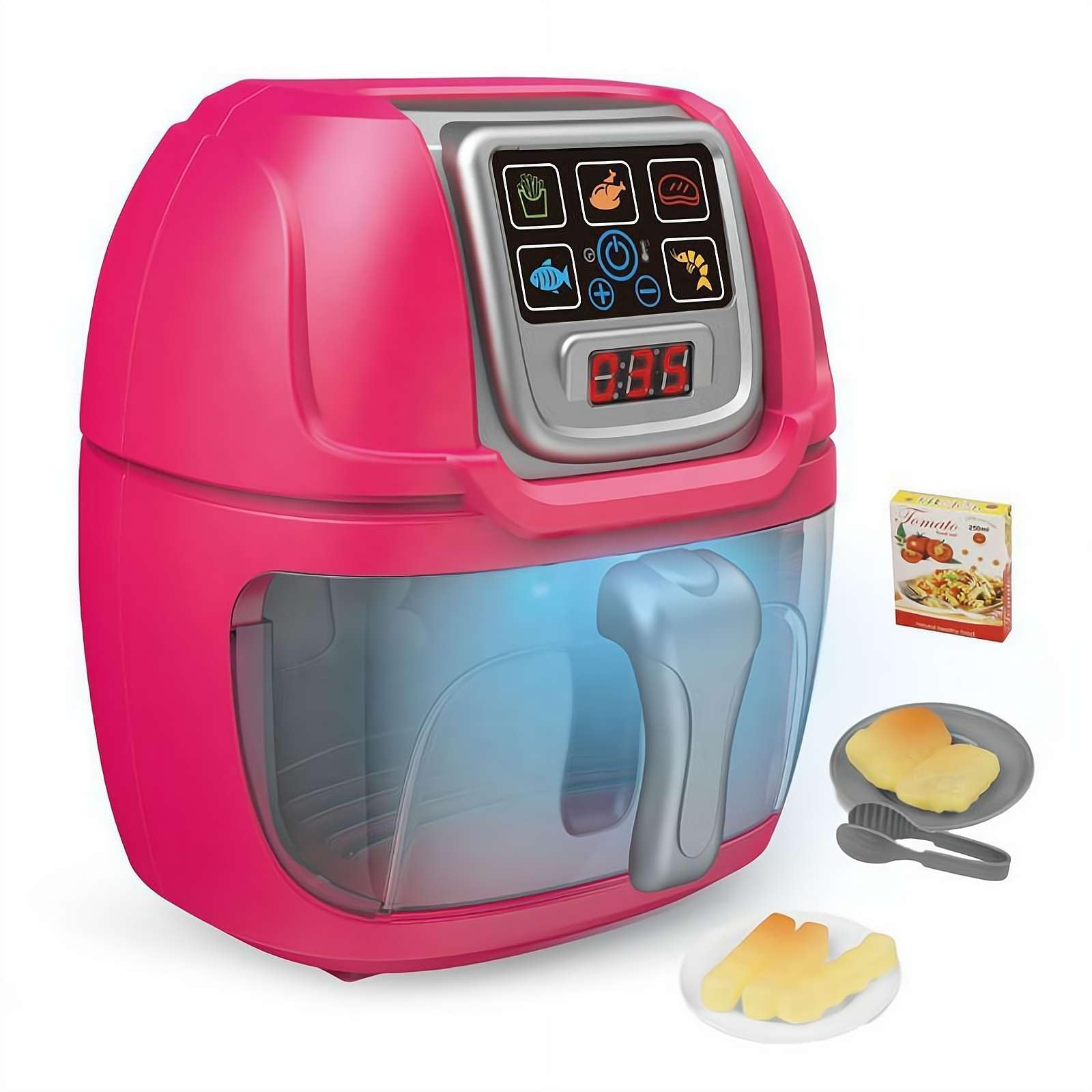 Simulation Fryer For Kids with 10 PCs Color Changing Food Accessories Playset, 2026 New Realistic Lights & Sounds Appliance, Play Cooking Toy for Children (Red 1pcs)
