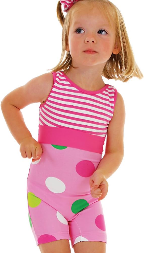 Chez Ami by Patsy Aiken Designs Girls Pink Dotty Empire Tumbler Leotard