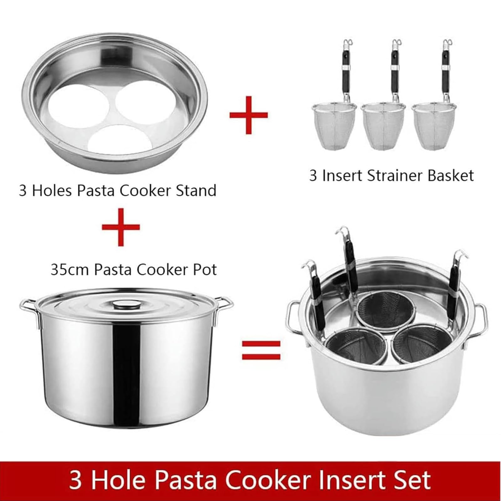 Edelstahl-Nudeltopf mit Siebeinsatz, 3/4/5 Löcher, Nudelkocher-Einsatz-Set, Nudelkocher-Set für Zuhause, Küche, Restaurant, Kochwerkzeug,3Holes