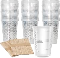 XUXU 100 Pack 8oz Graduated Clear Plastic Measuring Cups with 100 Wooden Stir Sticks for Epoxy Resin, Paint Mixing