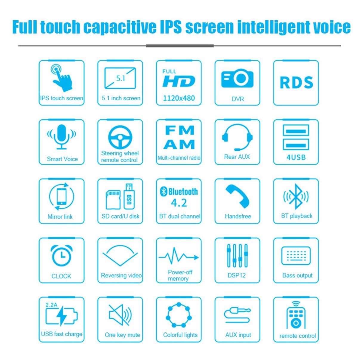 1 Din 5.1 cal Radio samochodowe Bluetooth IPS pojemno?ciowy ekran dotykowy samochodowe stereo wsparcie Mirrorlink AI asystent g?osowy RDS AM FM 4-USB + mikrofon ko?nierzowy