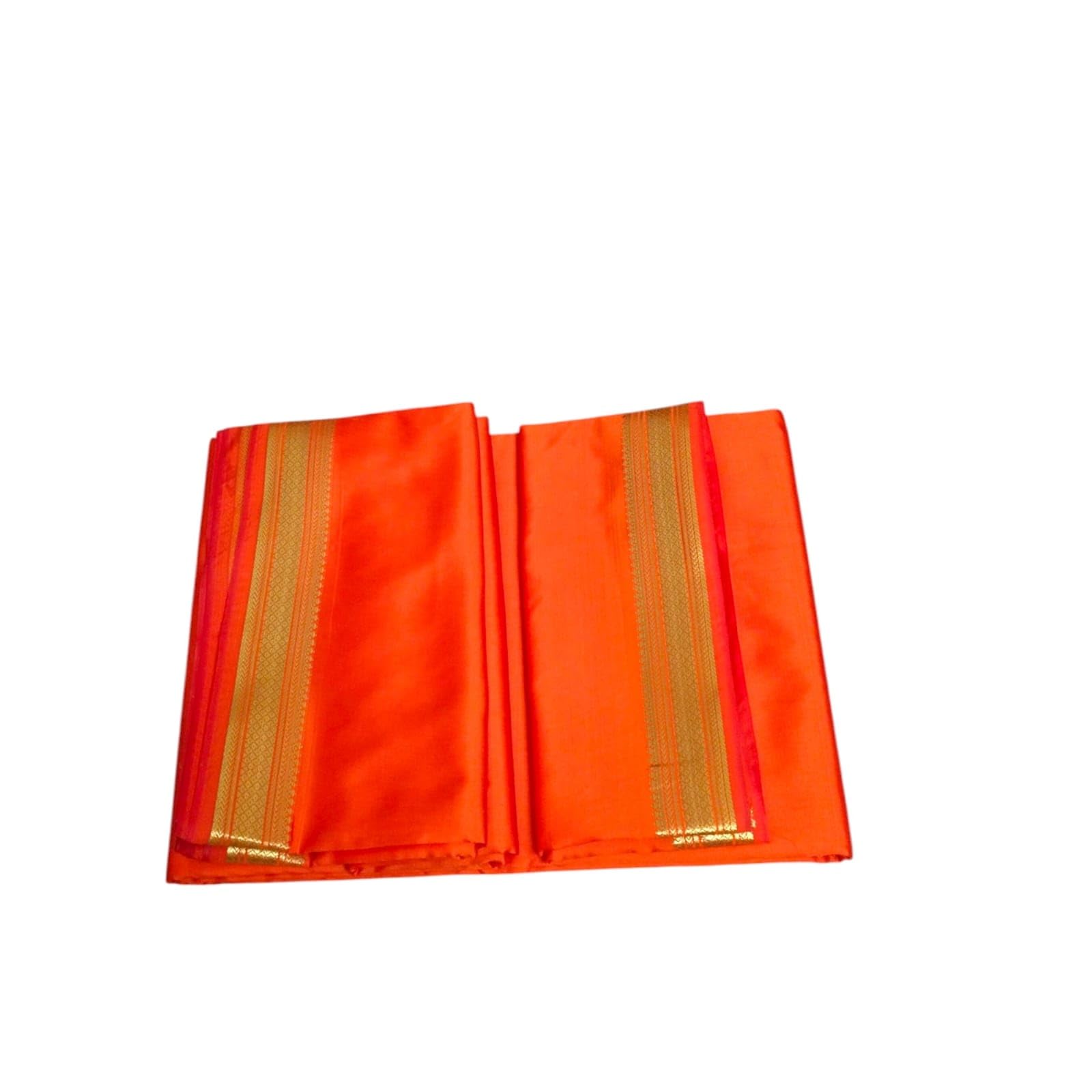 Traditional Men's Silk Dhoti and Dupatta Set, 4.25+2.25 Mtr with Gold Border (Orange)-picture-15