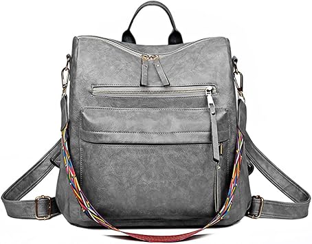 Artwell Fashion Backpack Purse for Women PU Leather Design Handbags and Shoulder Bag Ladies Rucksack Travel Daypack Gray