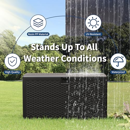 99 gal Blow-Molded Outdoor Storage Box, Waterproof UV Resistant Lockable Deck Box, Patio Garden Storage Bench Cabinet, Outdoor Toy Tool Organizer Bin with Lid for Pool Accessories Outdoor Furniture — view 4