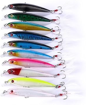 10pcs Fishing Lures Set, 9cm Fishing Spoons Lures, Artificial Fishing Bass Lure Kit, Lifelike Fishing Tackle Topwater Baits, Sinking Swimming Lures for Saltwater Freshwater Fishing