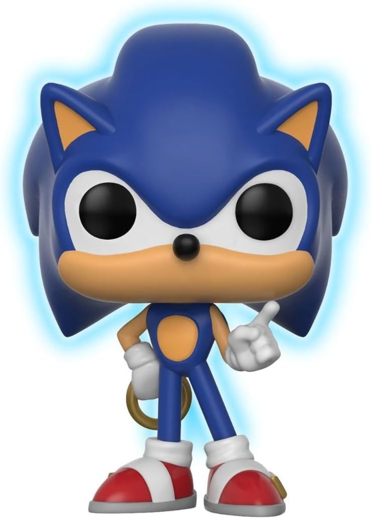 Funko Sonic w/ Ring [Glow-in-Dark] (Toys R Us Exclusive): Sonic The Hedgehog x POP! Games Vinyl Figure & 1 POP! Compatible PET Plastic Graphical Protector Bundle [#283 / 26572 - B]
