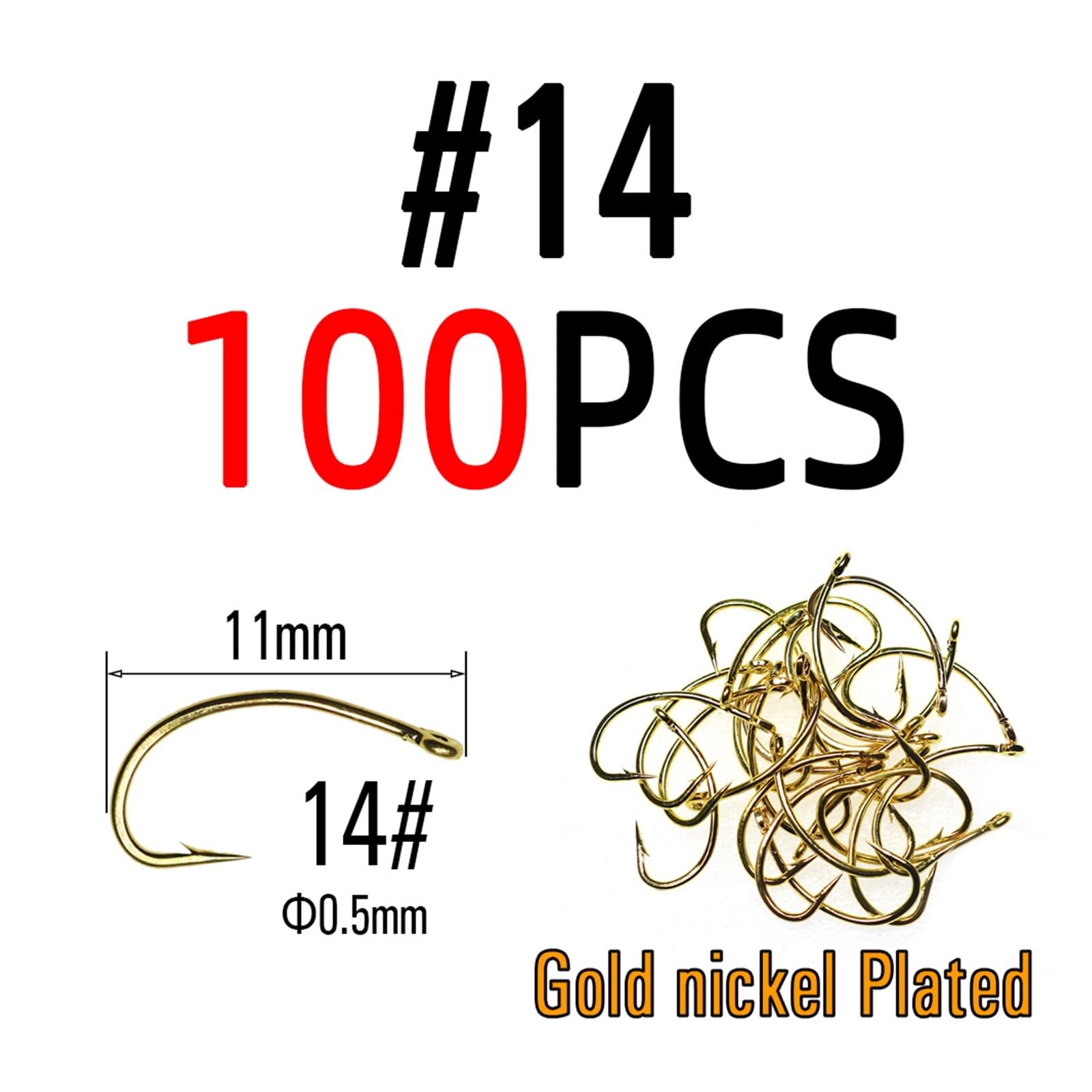 Amo da Pesca, Ami da Pesca, Amo da Pesca Dorato NINFA Scud Midge Caddis Gamberetti Ami da Pesca a Mosca 100 Pezzi (Color : 100pcs Size 14)