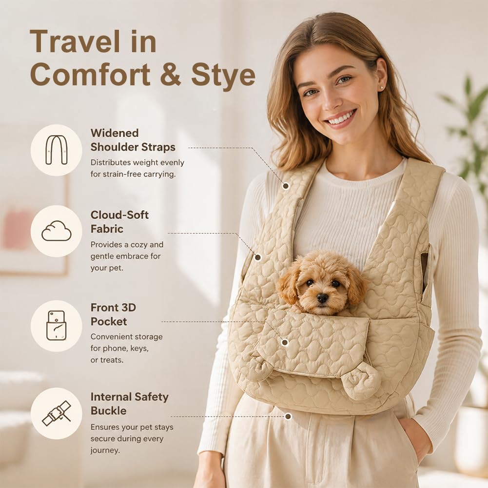 Bolsa para perros de hasta 10 kg, bolsa manos libres para perros pequeños con correa ajustable, mochila delantera para perros, para caminar, actividades al aire libre y senderismo (caqui)