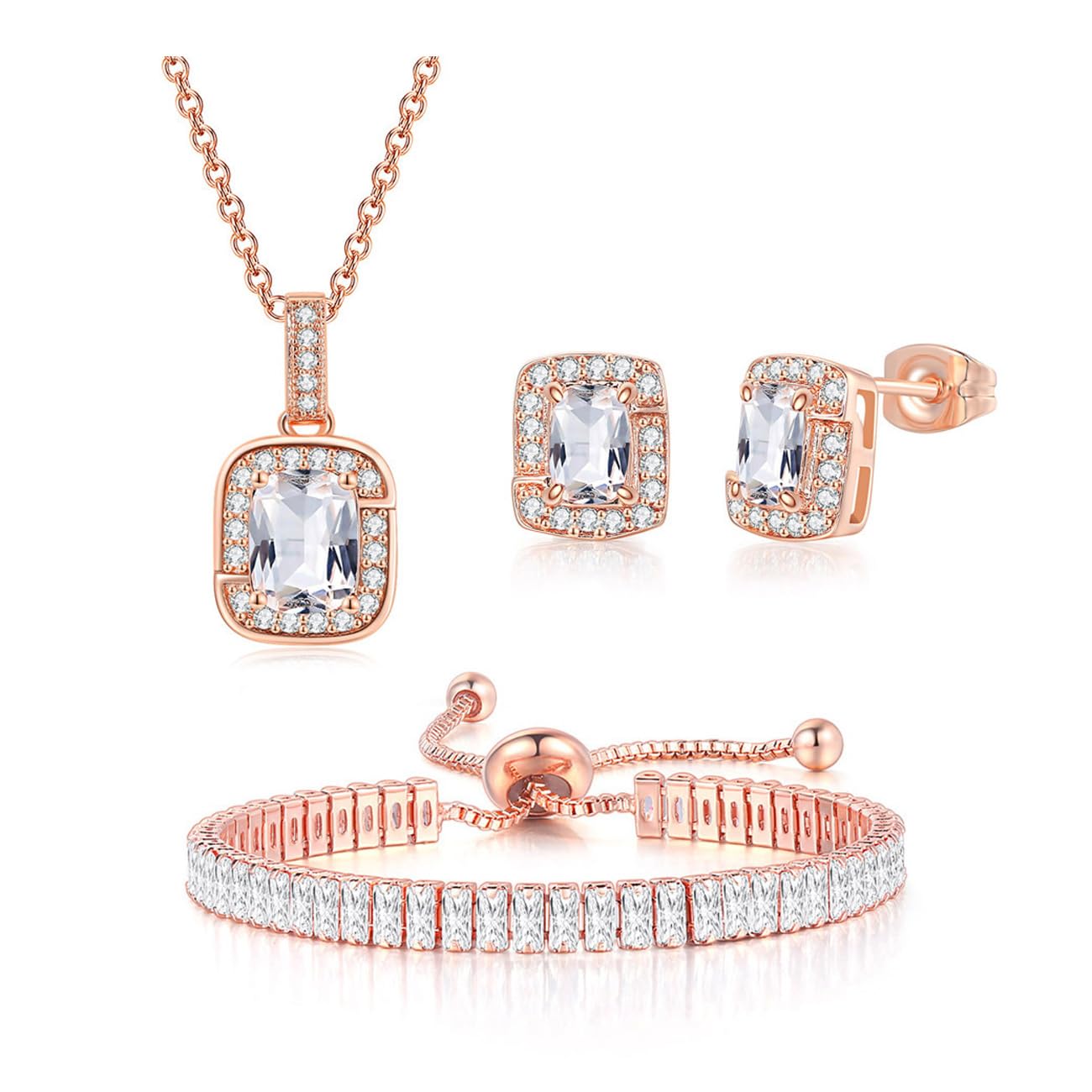 FDEETY Conjunto Joyas Mujer para Novia Diamantes de Imitación Incluye Collar Pulsera Pendientes Juego de Joyas para Boda de Honor Baile de Graduación Bisutería