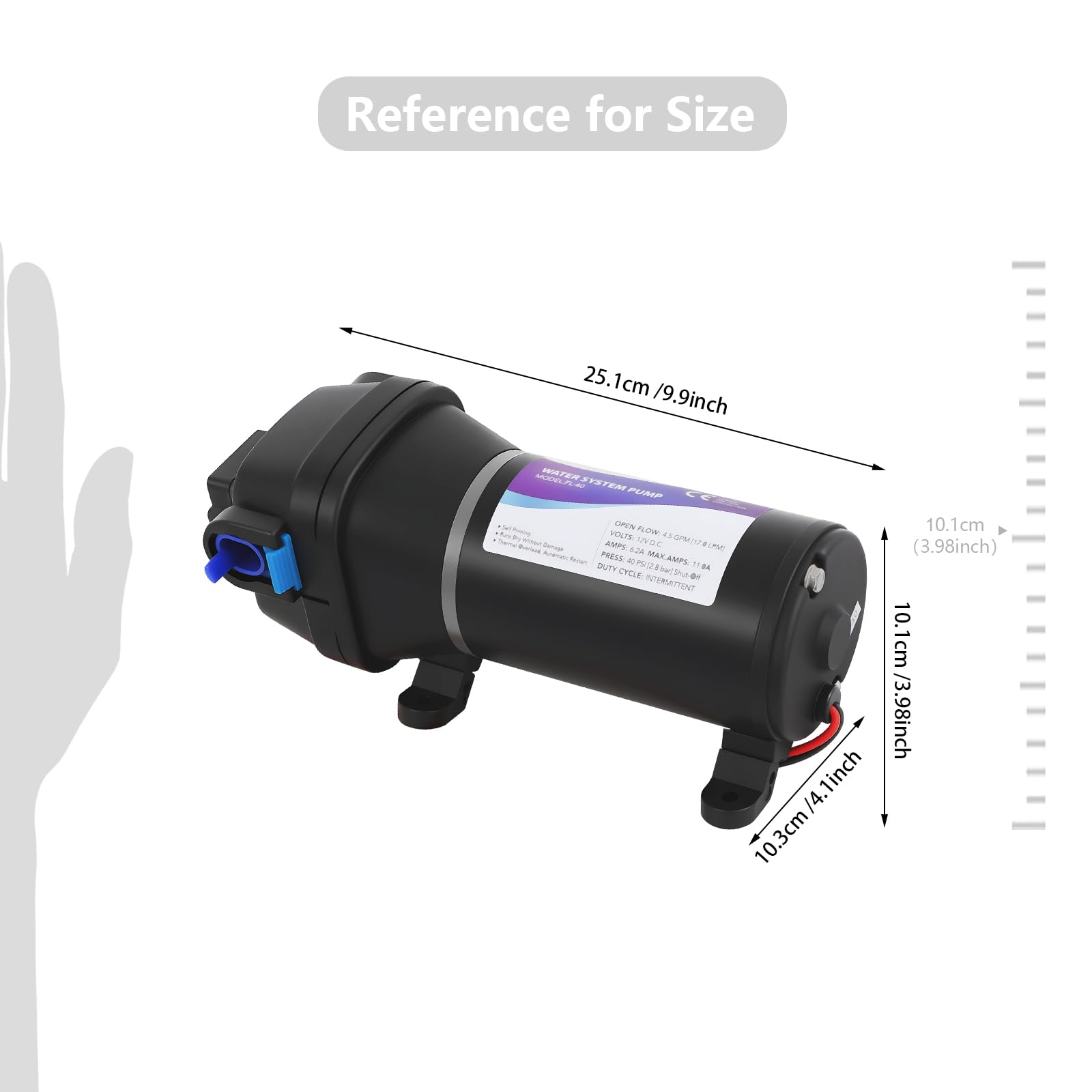 12V DC Druckerhöhungspumpe mit Filter 132 W Teichpumpe | Teichfilter Komplettset mit Pumpe Wasserpumpe mit Anschlüssen Intermittierend B Isolationsklasse 25.1 x 10.3 x 10.1cm