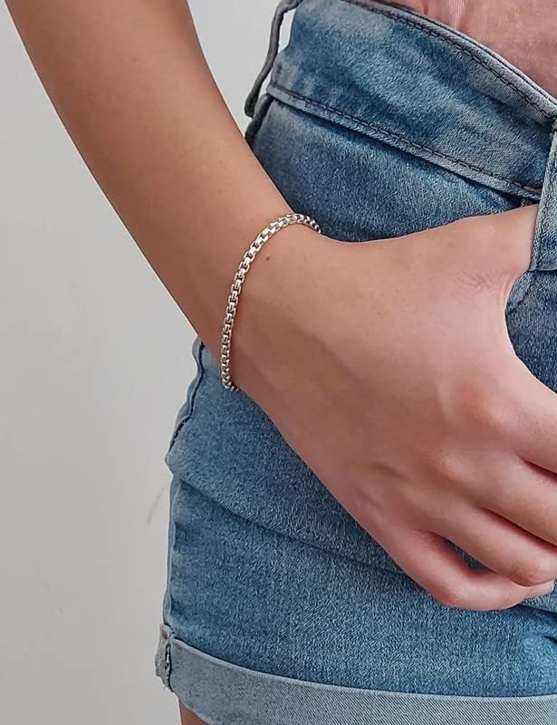 Silver Box Bracelets for Women Mens 925 Sterling Silver Clasp 2/3/5mm Chain Bracelet for Men 6.5-9 Inches - Image 3
