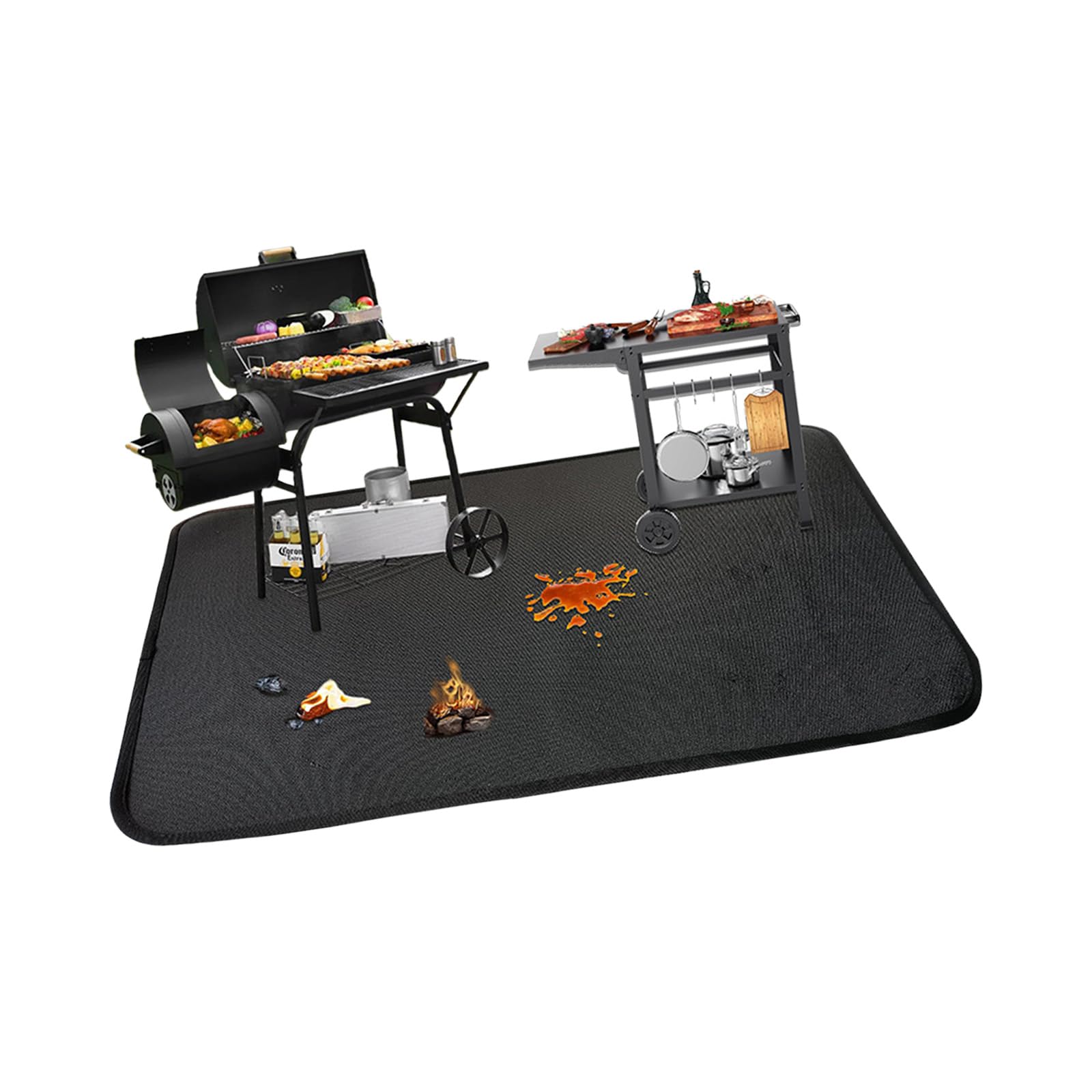 Couverture De Surdimensionnée Pour Barbecue Foyer Bouclier Thermique Imperméable Résistant Déchirures Tapis Sécurité Extérieur Portable Tapis Protection Gril Résistant À