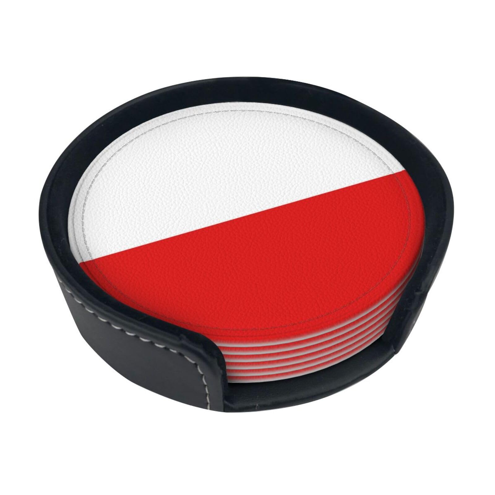 Flag of Thuringia Leather Coasters-Set of 6 with Storage Holder