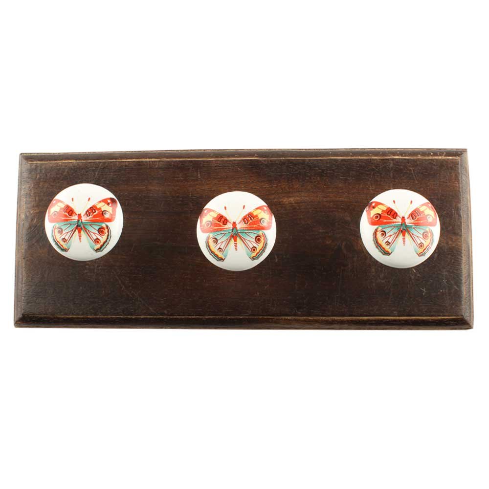 IndianShelf Handmade Butterfly Wall Hooks Coat Hangers Holders Hanging Key Towel Clothes Heavy Duty (Wooden_Multicolor_4 Inches)-1 Piece