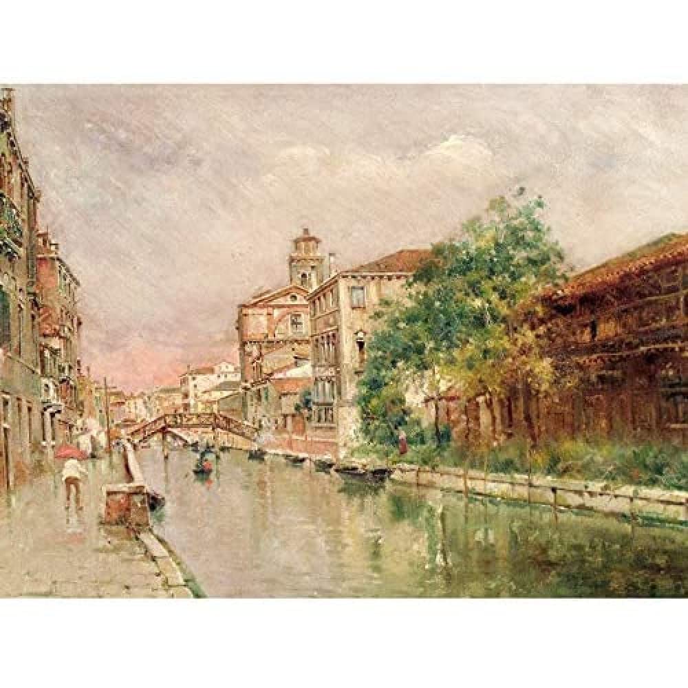 Artery8 Reyna Manescau Venetian Canal Under Rain Painting Art Print Canvas Premium Wall Decor Poster Mural