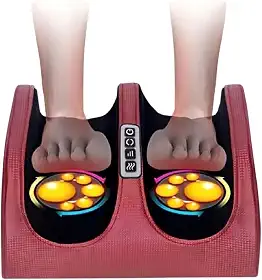 Massageador de Pés com Aquecimento, Controle Digital, Luz LED Terapêutica, Rosa