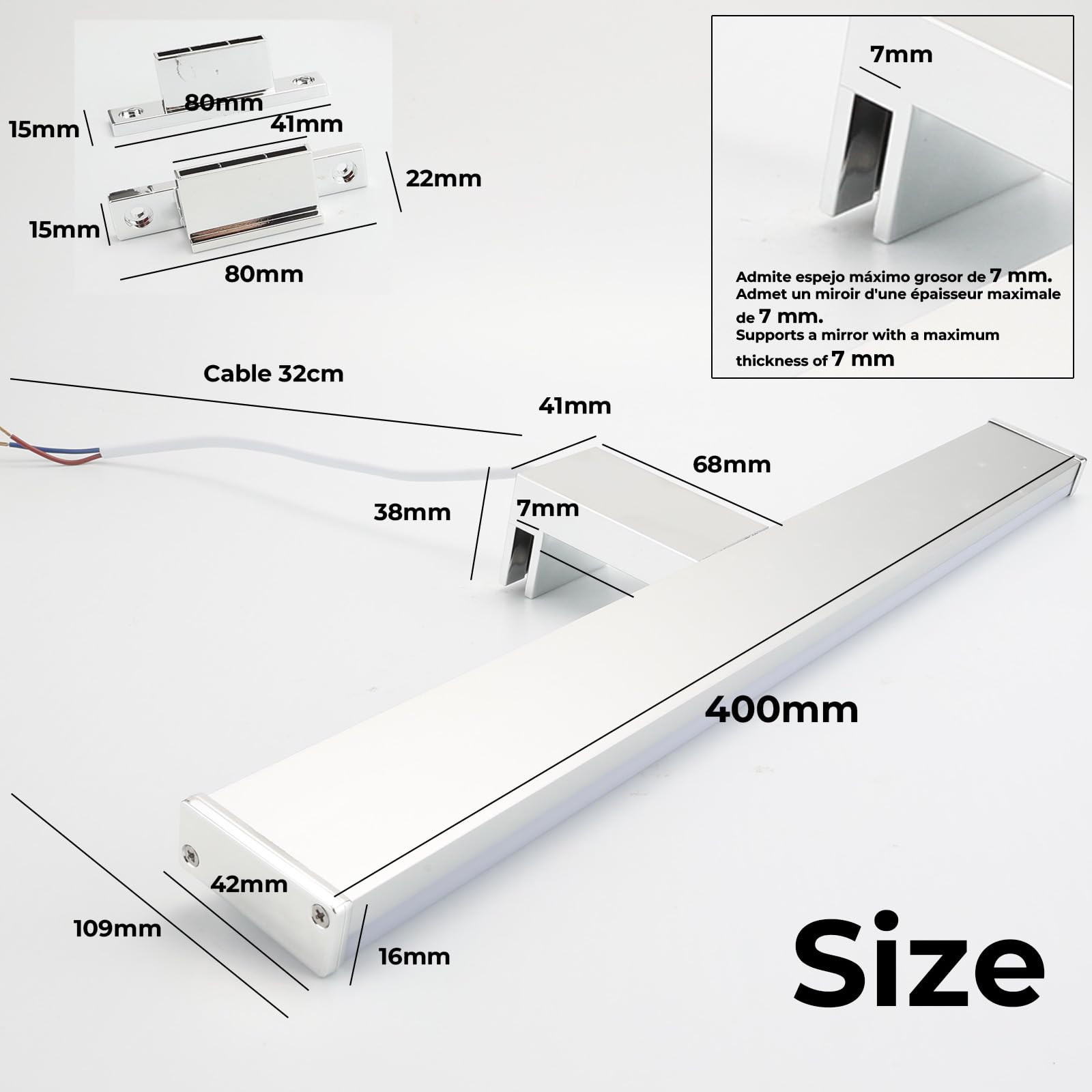 Alpinaluz Aplique LED para Espejo de Baño 40 cm – Luz Blanca Neutra 4000K – IP44 – Carcasa de Aluminio y Soporte en Policarbonato Cromado – Montaje en Espejo Pared o Mueble (40cm 10W)