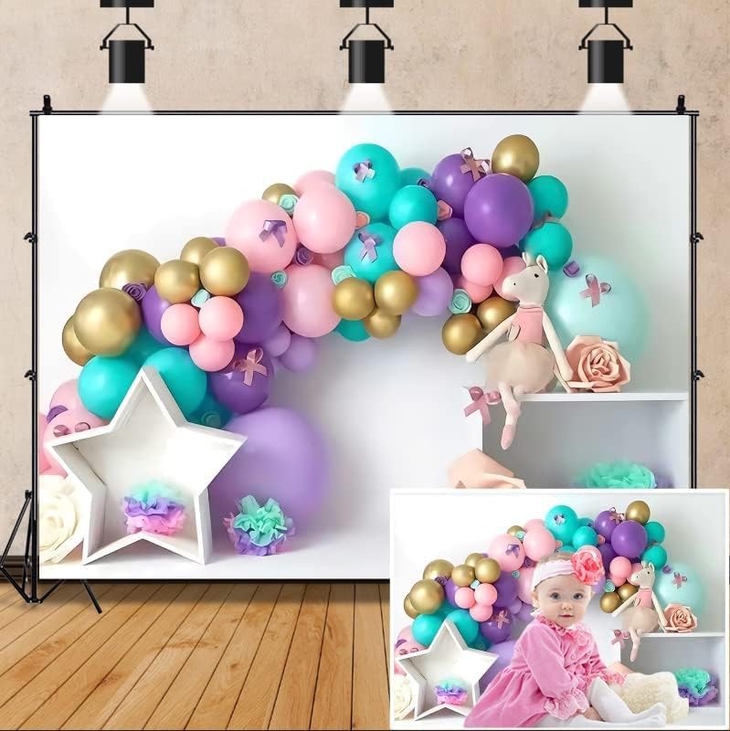 Miniatura 6 de Arco de flores globos fotografía fondo niñas primer cumpleaños fiesta baby shower pastel crush decoraciones telón de fondo cumpleaños boda recién