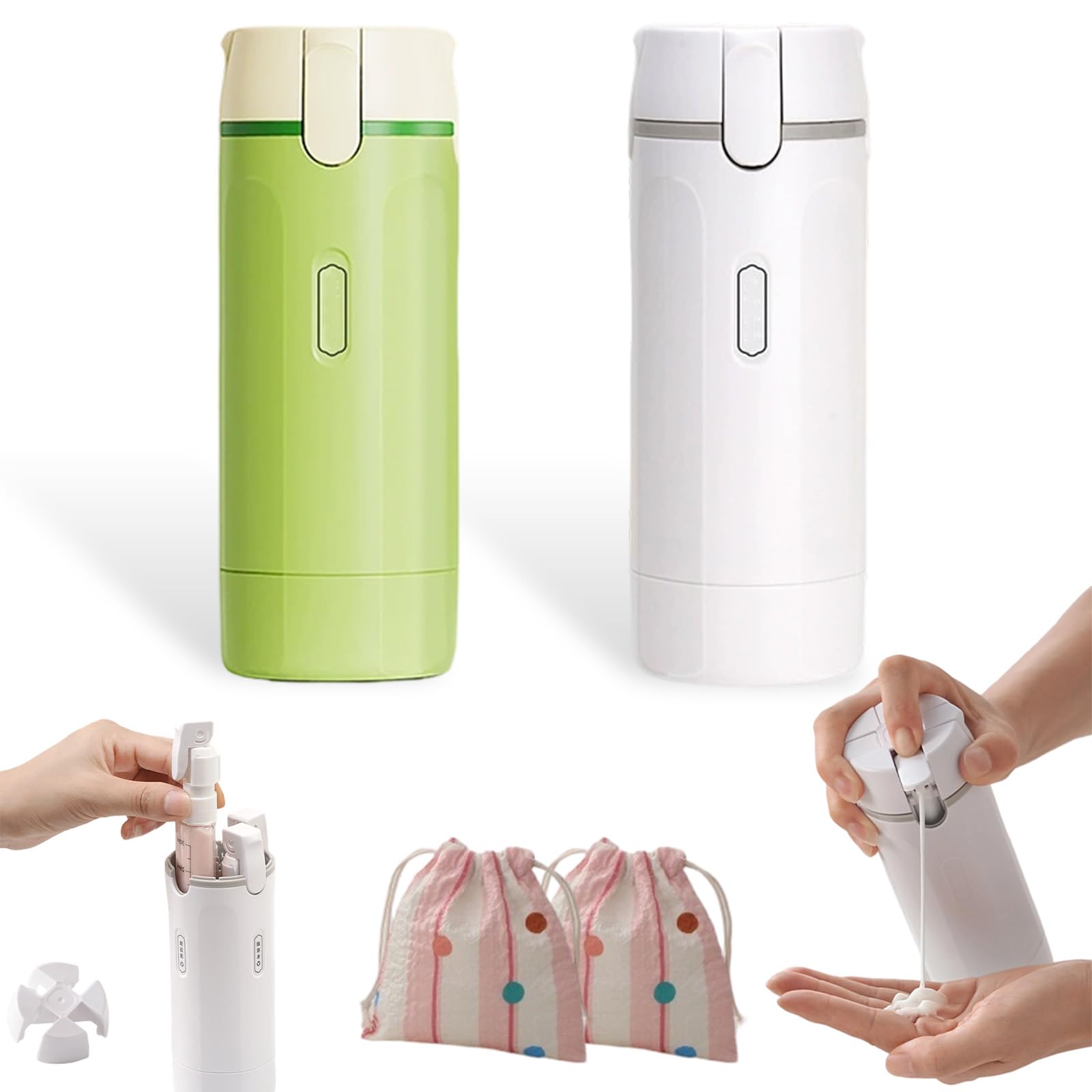 Dispensador 4 en 1 Viaje, Portatil Compacto Botella Dispensadora Sin Fugas con Etiquetas, Botellas Exprimibles Rellenables para Avion Gym, Para Champu Locion Acondicionador y Jabon (MIX)