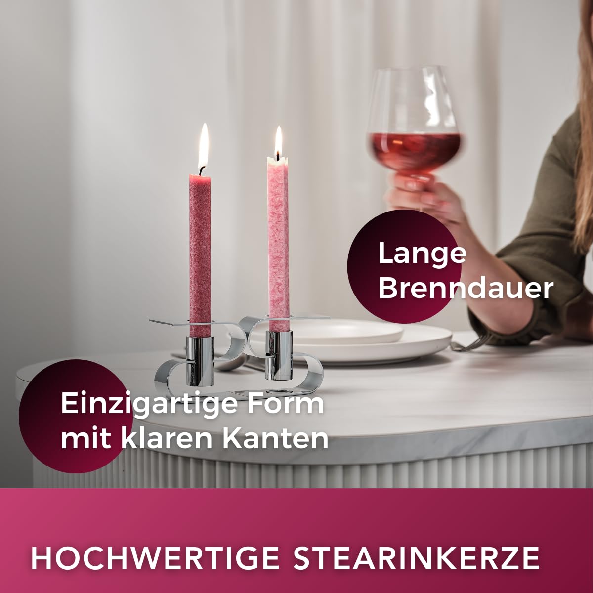 Designcandles Kerzenhalter und 4 Classic Kerzen 40 cm: P-Tube für 2 Kerzen Classic P-Tube CTA6 - Ambiente Kerzen