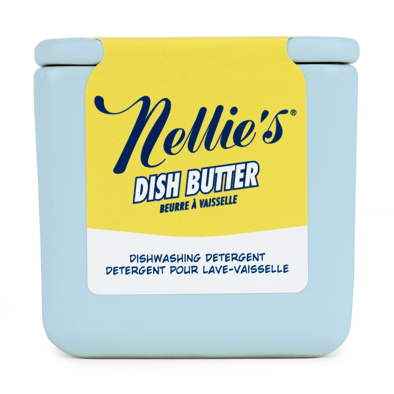 Nellies Dish Butter - Zero-Waste Alternative to Liquid Dish Soap with Reusable Ceramic Container Blue - Light Lemongrass