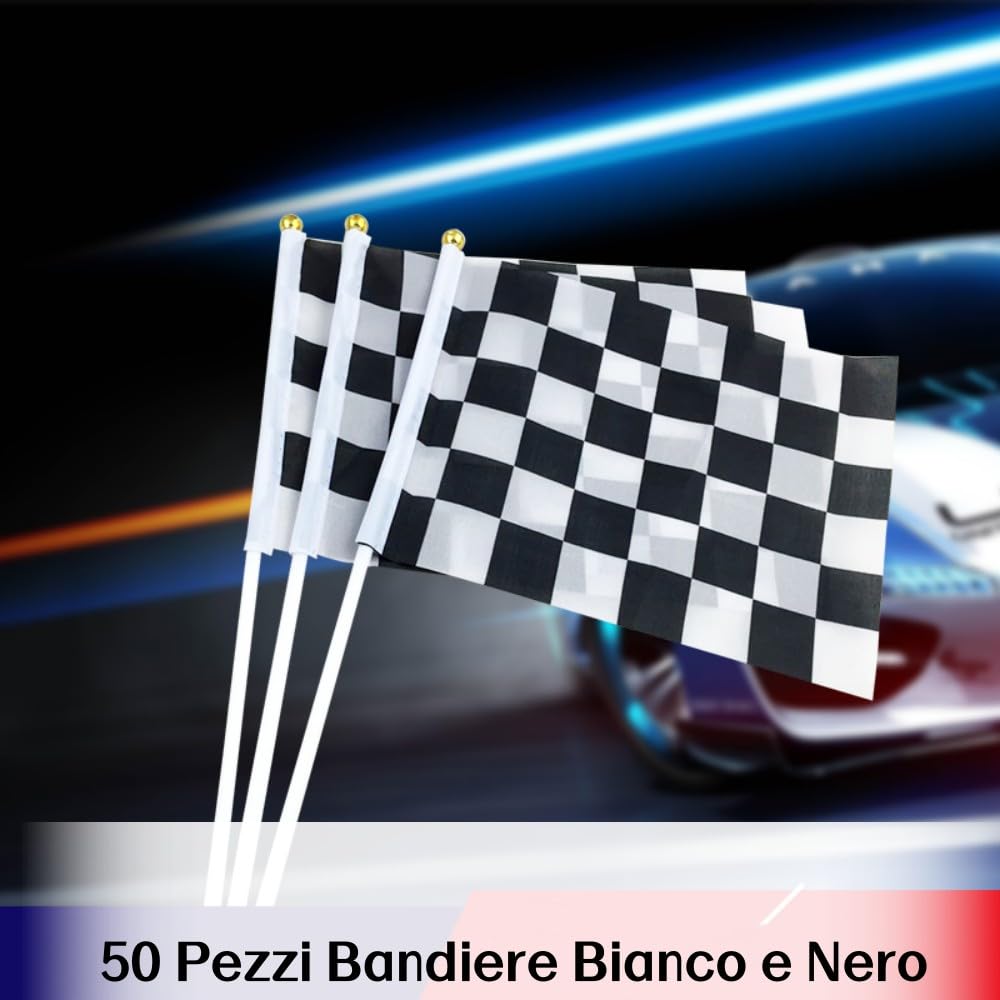 Bandiere Bianco e Nero a Manovella 50 Pezzi Bandiera a Scacchi per Festa Parate Giochi Calcio Decorazioni Auto da Corsa F1