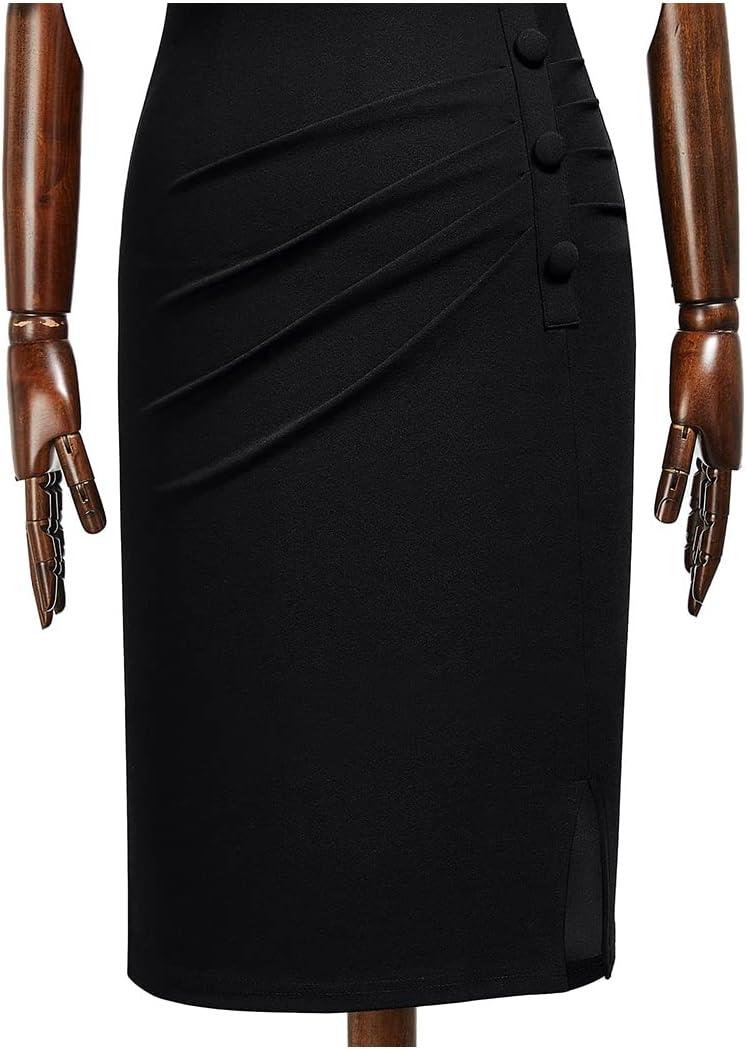 AISIZE Women's Retro Half Collar Ruched Slim Cocktail Pencil Dress - Image 2