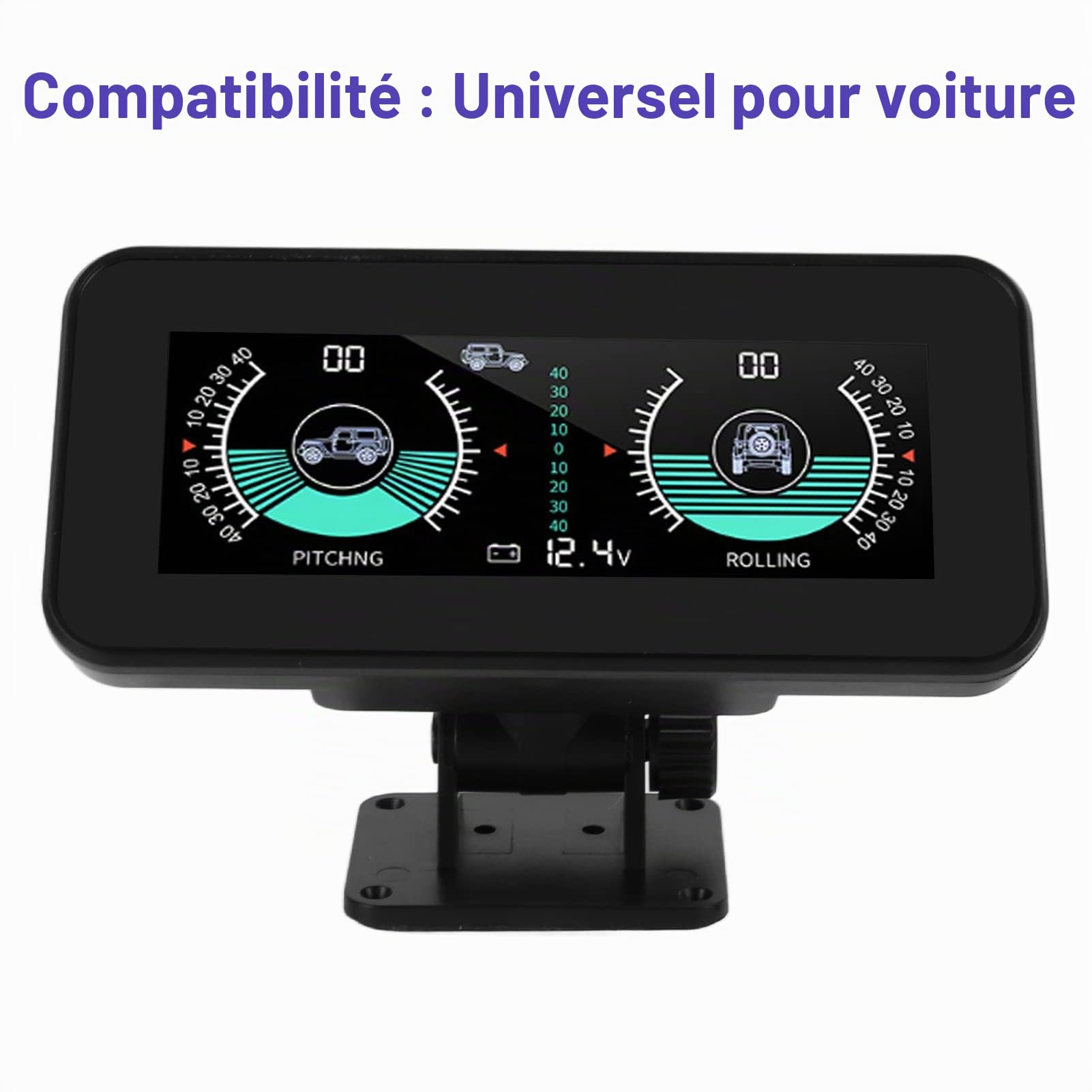 AMONIDA Inclinomètre numérique de voiture, inclinomètre de voiture universel DC11.5V-30V inclinomètre d'angle numérique HUD haute résolution pour automobile (noir)