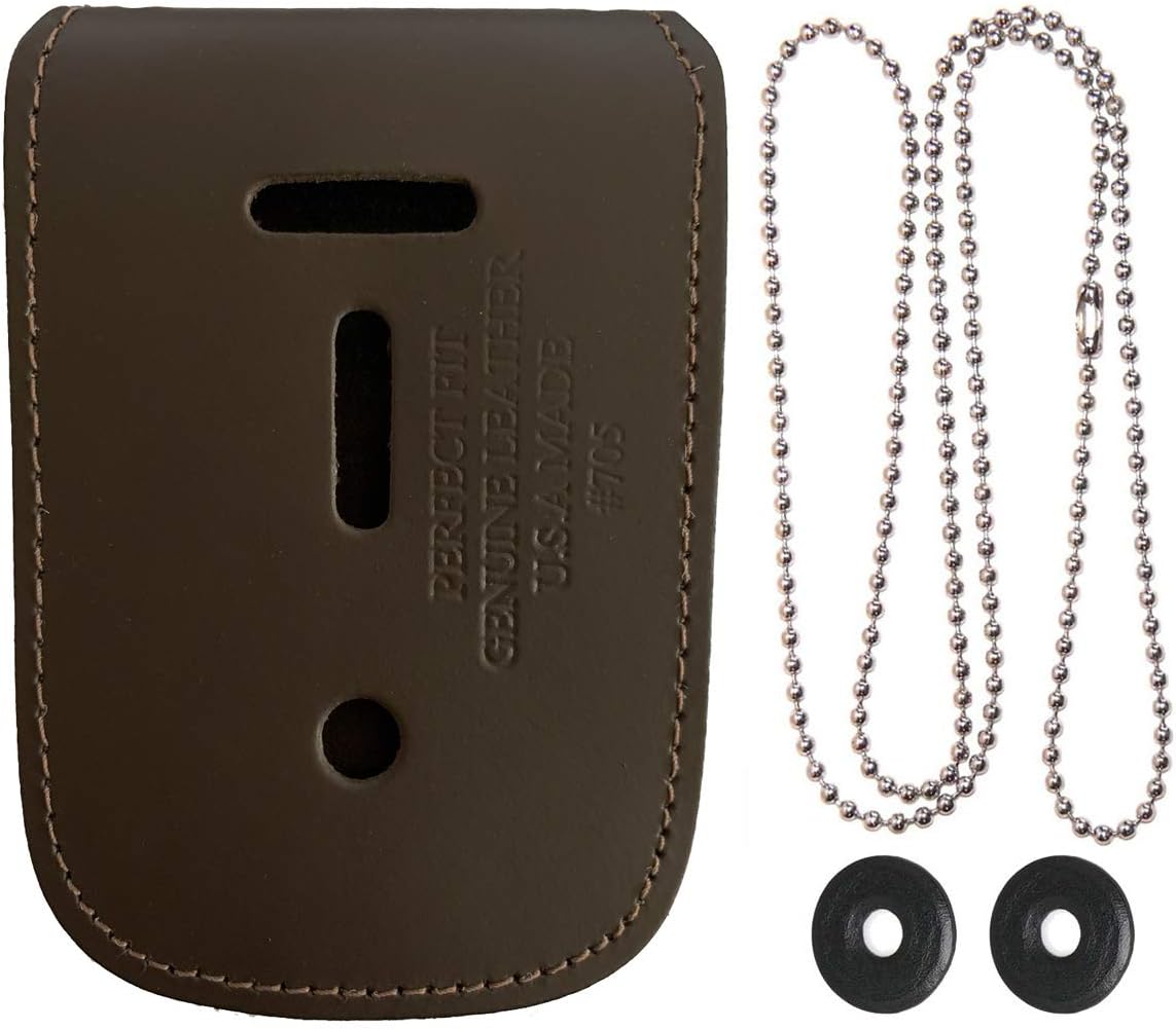 Universal Leather Neck Chain Badge And ID Holder - Dark Brown