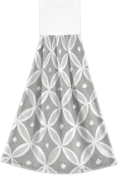 Boccsty Simple Gray Geometric Hanging Kitchen Towels 2 Pieces Dish Cloth Tie Towels Hand Towel Tea Bar Towels for Bathroom Farmhous Housewarming Tabletop Home Decor