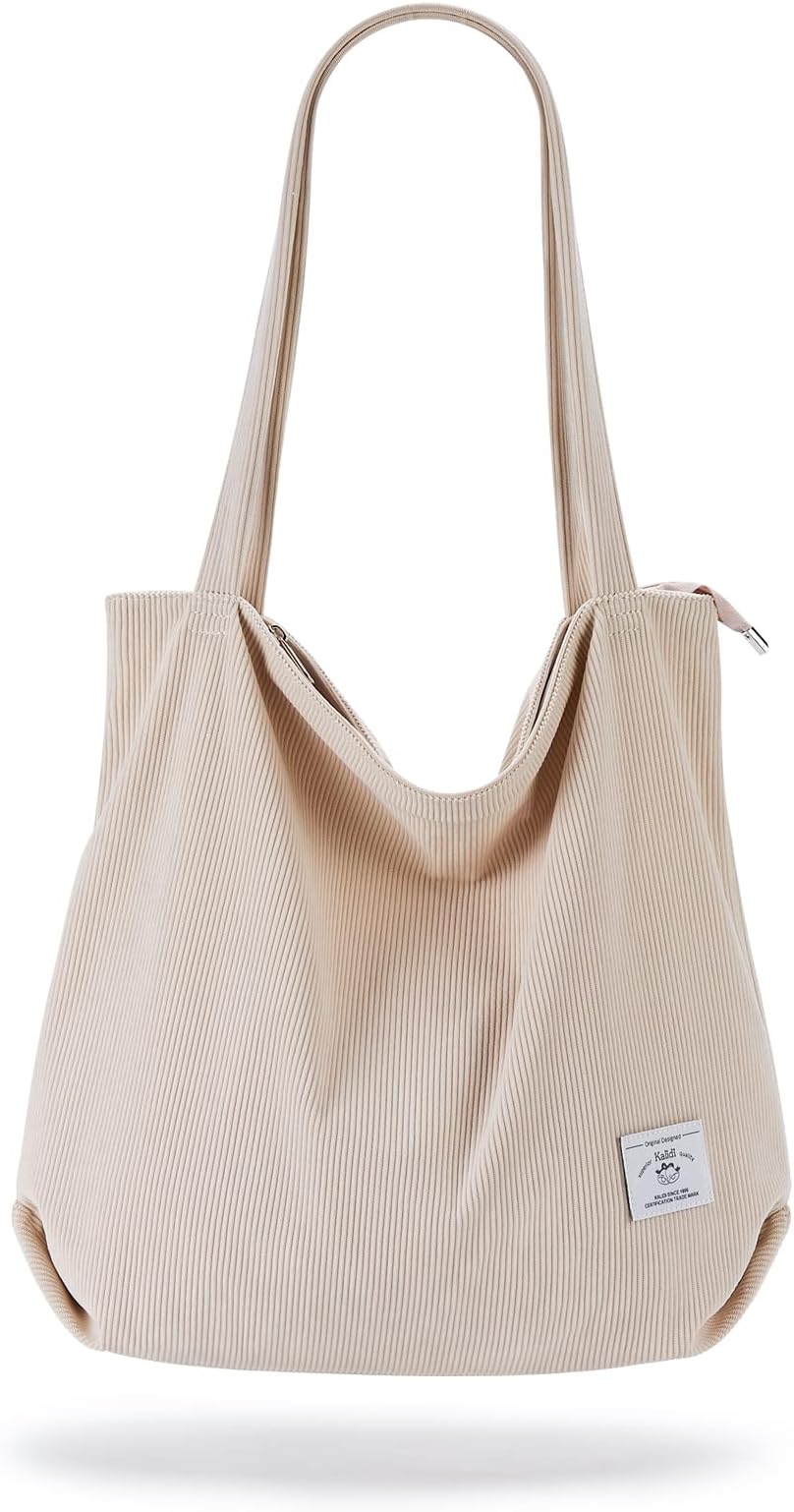 – Thicken Corduroy Totes Bag Extra Large Capacity Handbags Shoulder Bags with Zipper Cord Tote Bag for Women Ladies Girls Casual Shopping Bag for Work School College Daily Use